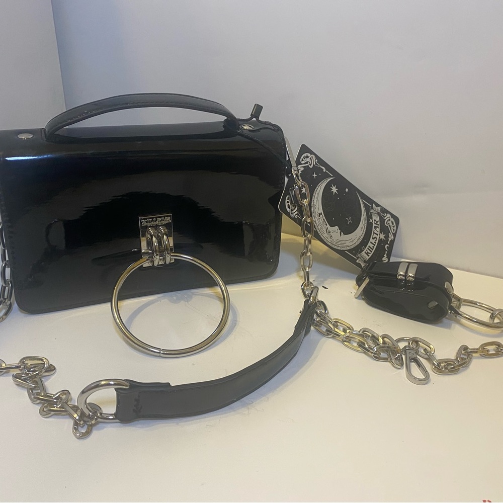Killstar Black Patent Leather Bag with Silver Accents